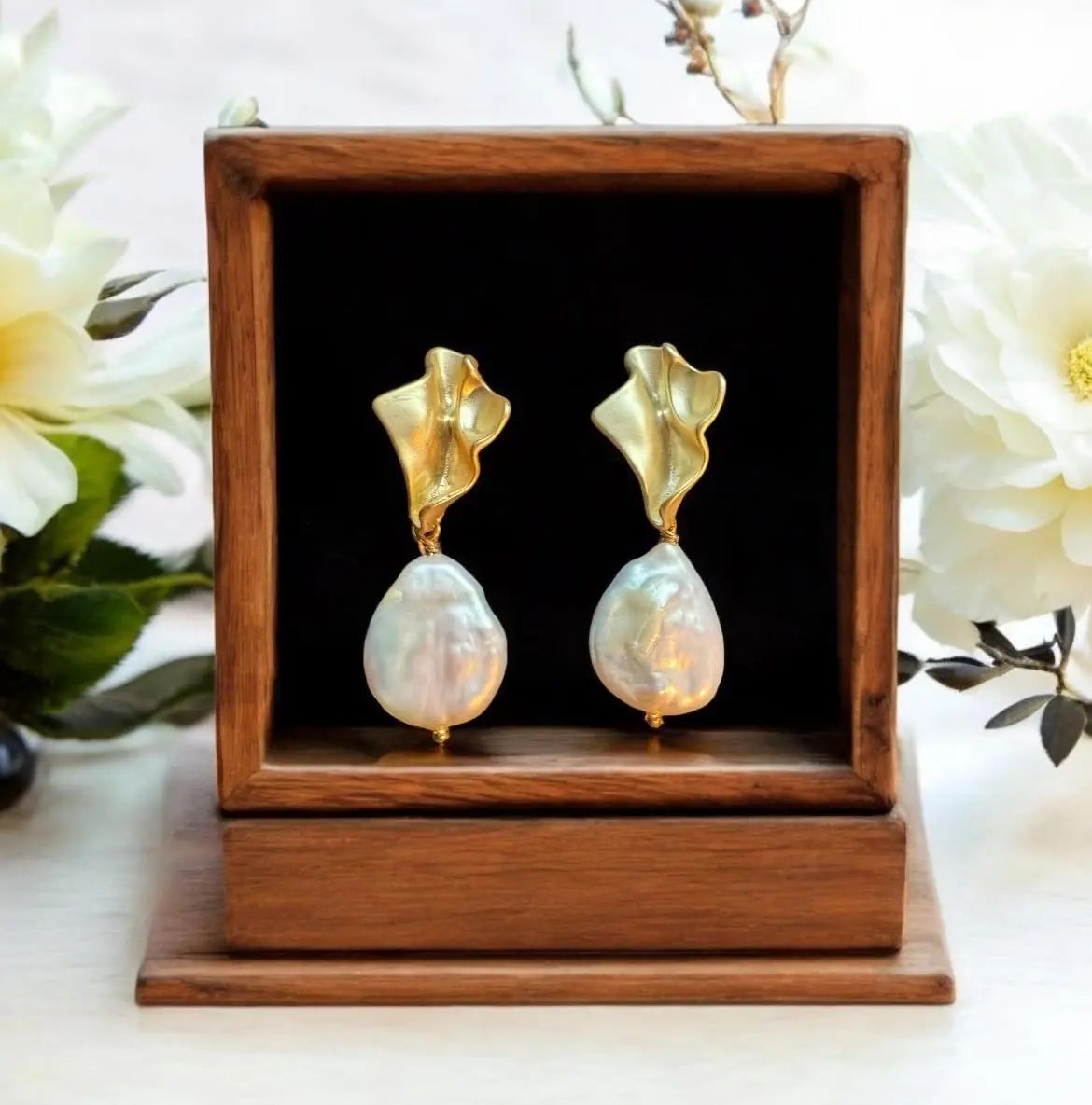 Freshwater Pearl Drop Earrings | Elegant Bridal Jewelry MehrArt collections