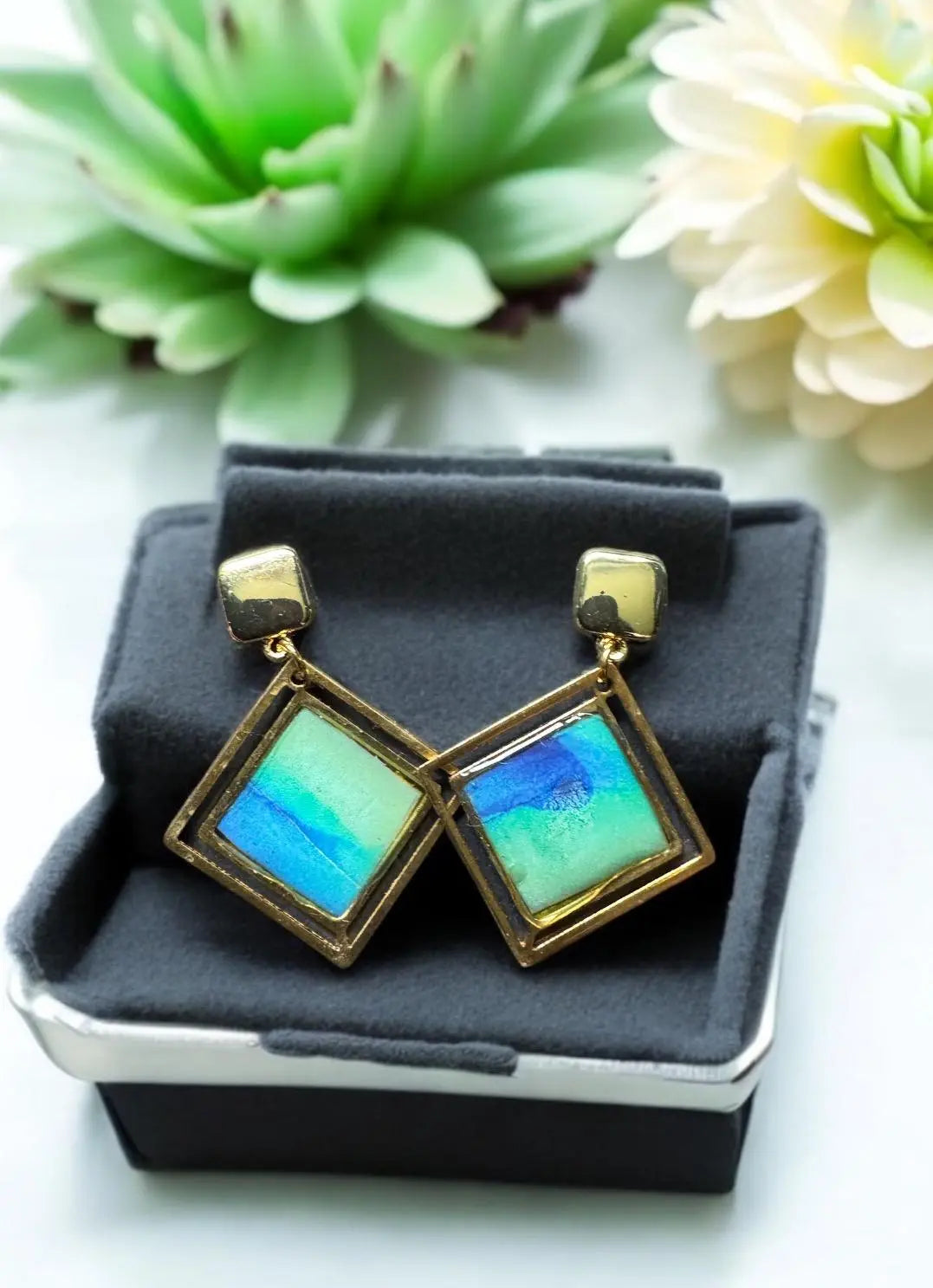 Resin Dangle Earrings: Hand-Painted charm MehrArt collections