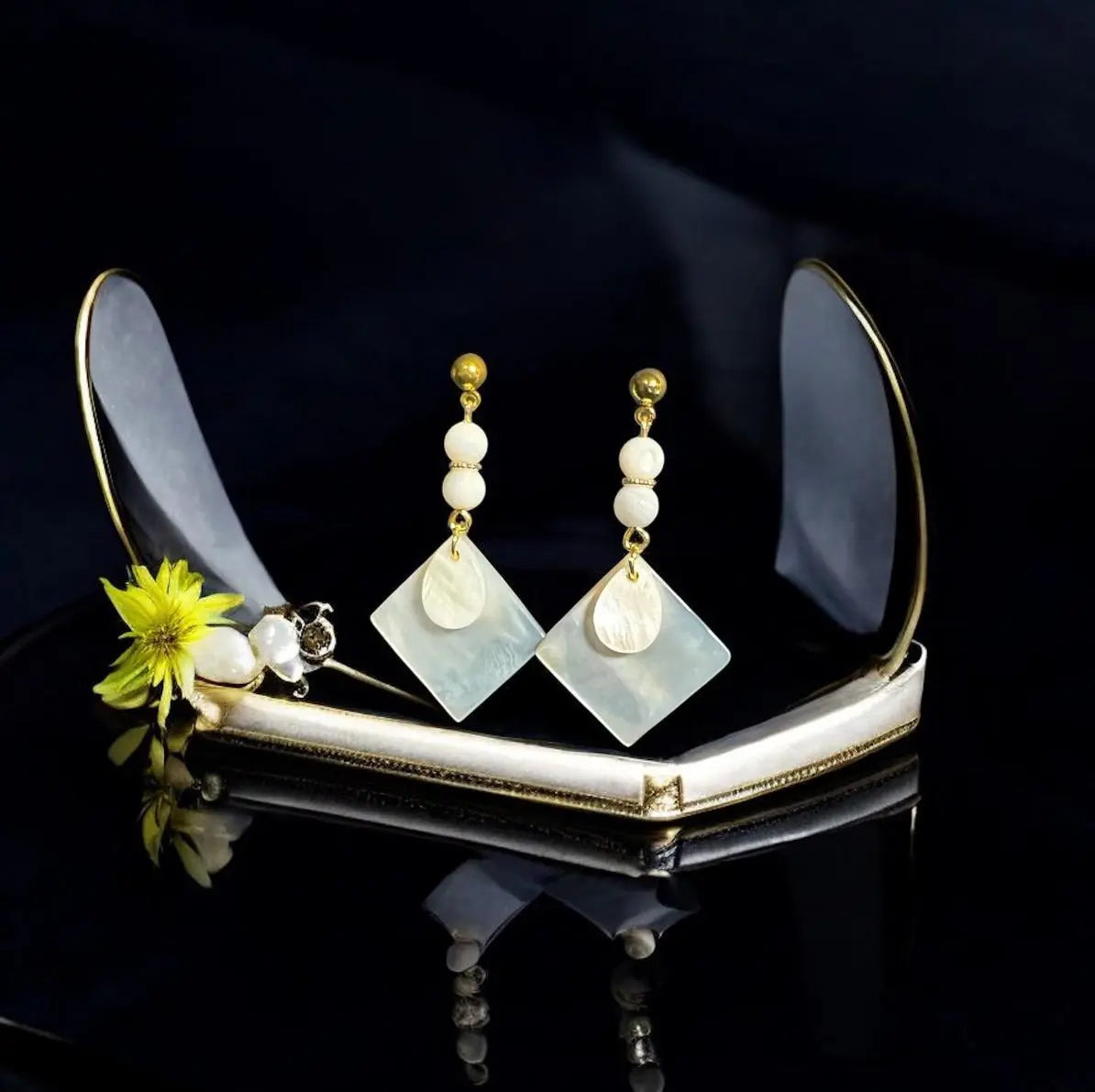 Handmade mother of pearl seashell earrings | gold-plated findings, bridal jewelry, perfect wedding accessory
