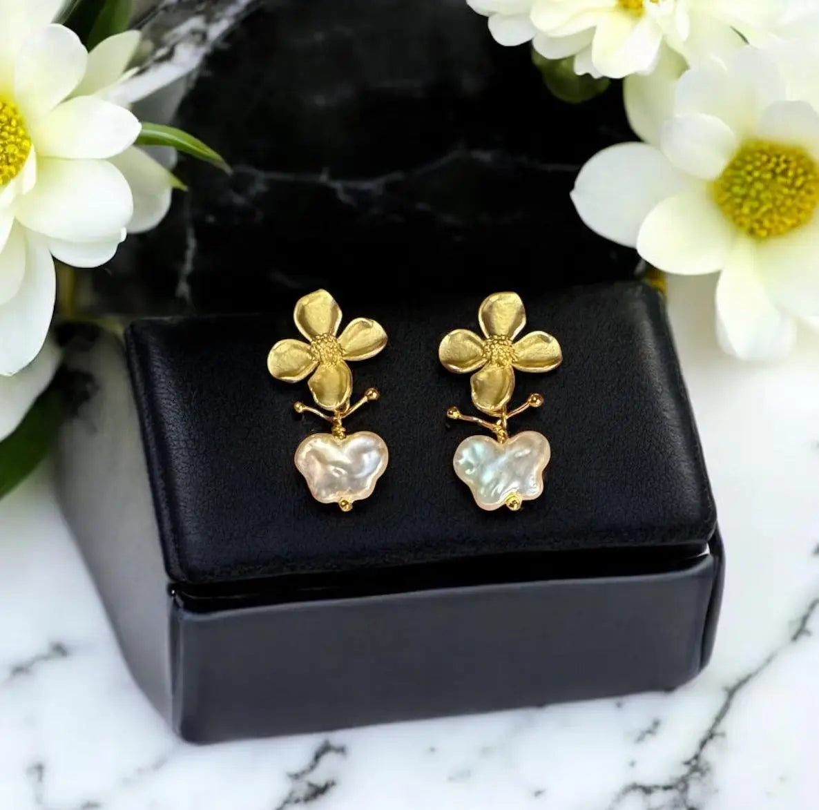 14k gold plated butterfly pearl drop earrings | Bridal jewelry | Elegant handmade